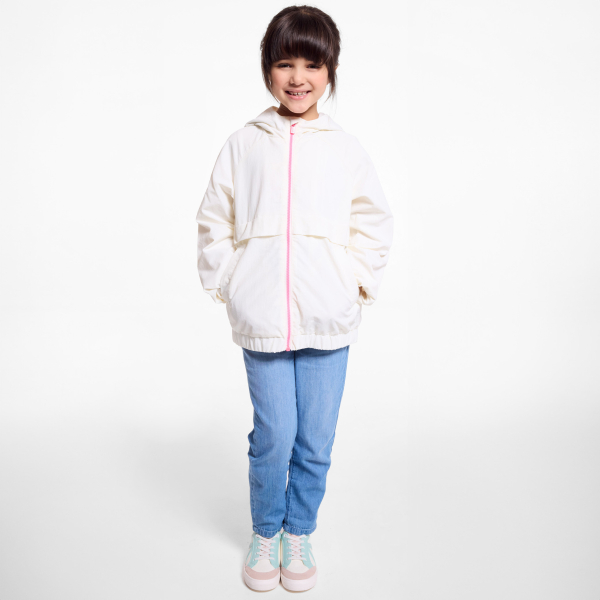 سترة واقية من المطر بغطاء رأس باللون البيج للفتيات